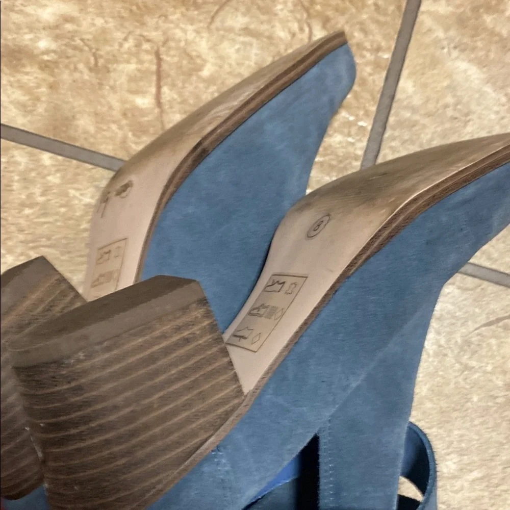 Sole Society Blue Suede Ankle Booties w/ Buckle Straps Size 8 Spring Minimalist
